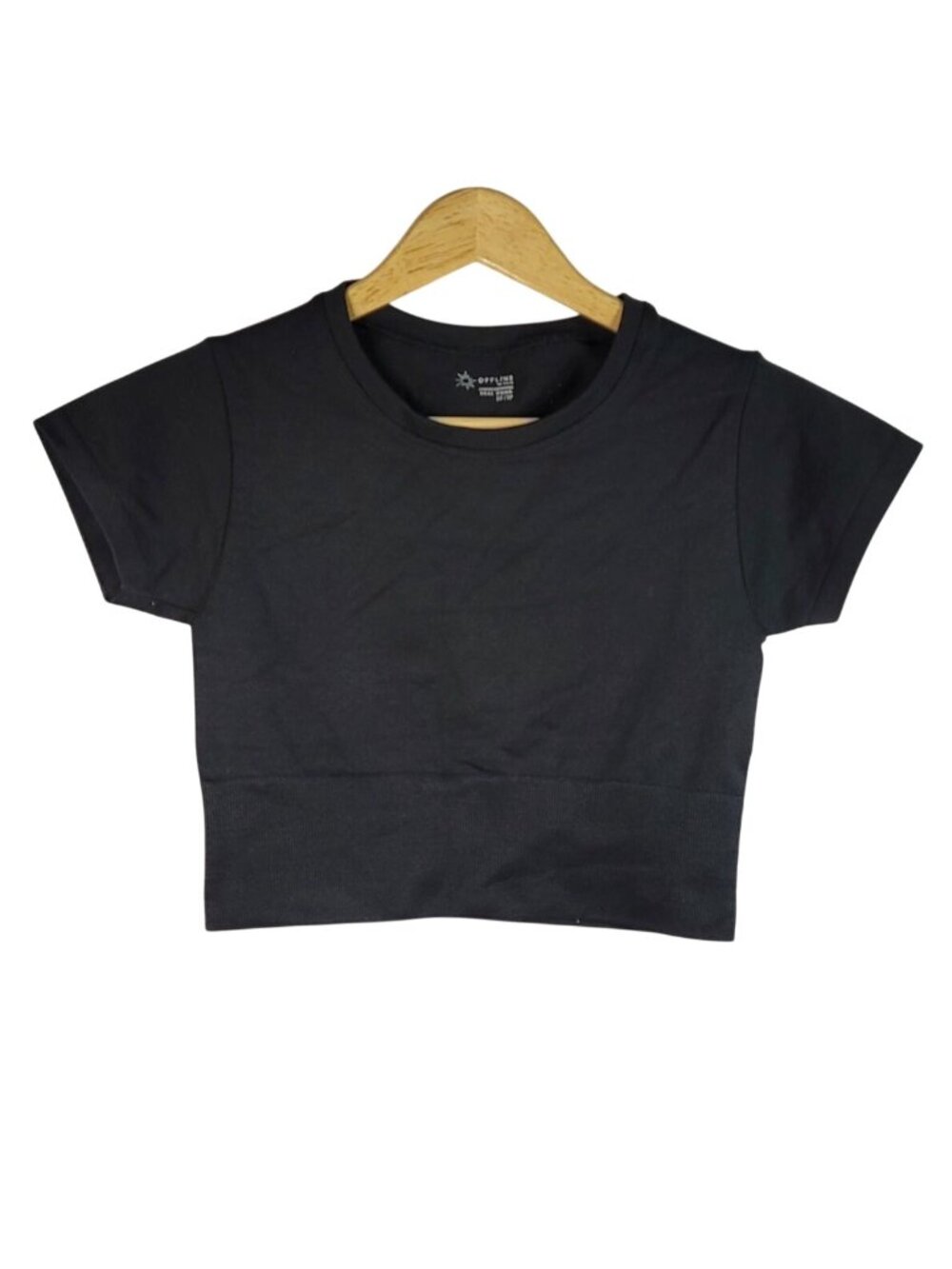 Aerie Womens Offline Sidewalk Seamless Crop Top Black XS Short Sleeve Pullover